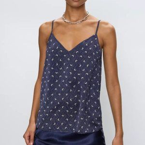 Aritzia Babaton Everly Navy Moon Print Camisole Tank Top Size S NWT